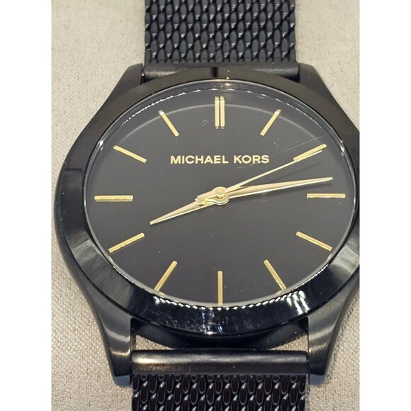 Michael Kors Men's Slim Runway Black-Tone Mesh Bracelet Watch MK8607 - Excellent - Picture 2 of 8